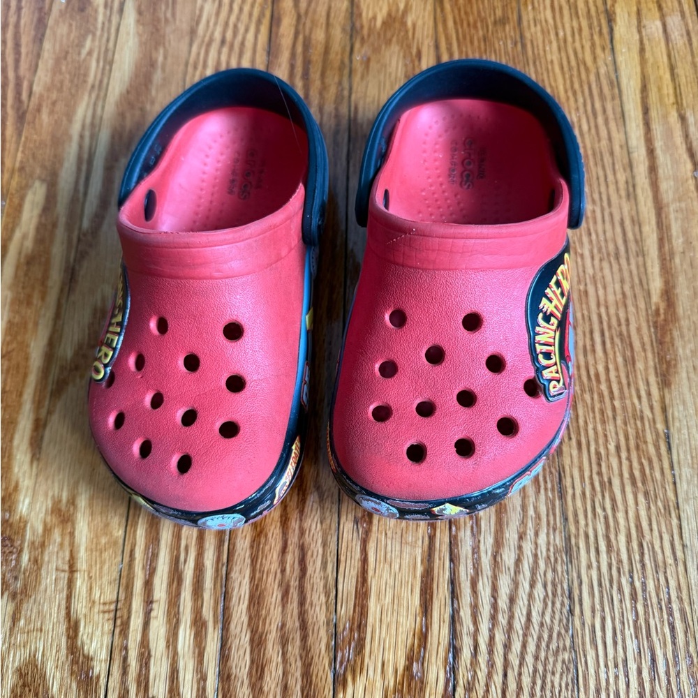 Kids Red Lightening McQueen Crocs with Black Trim size 8
